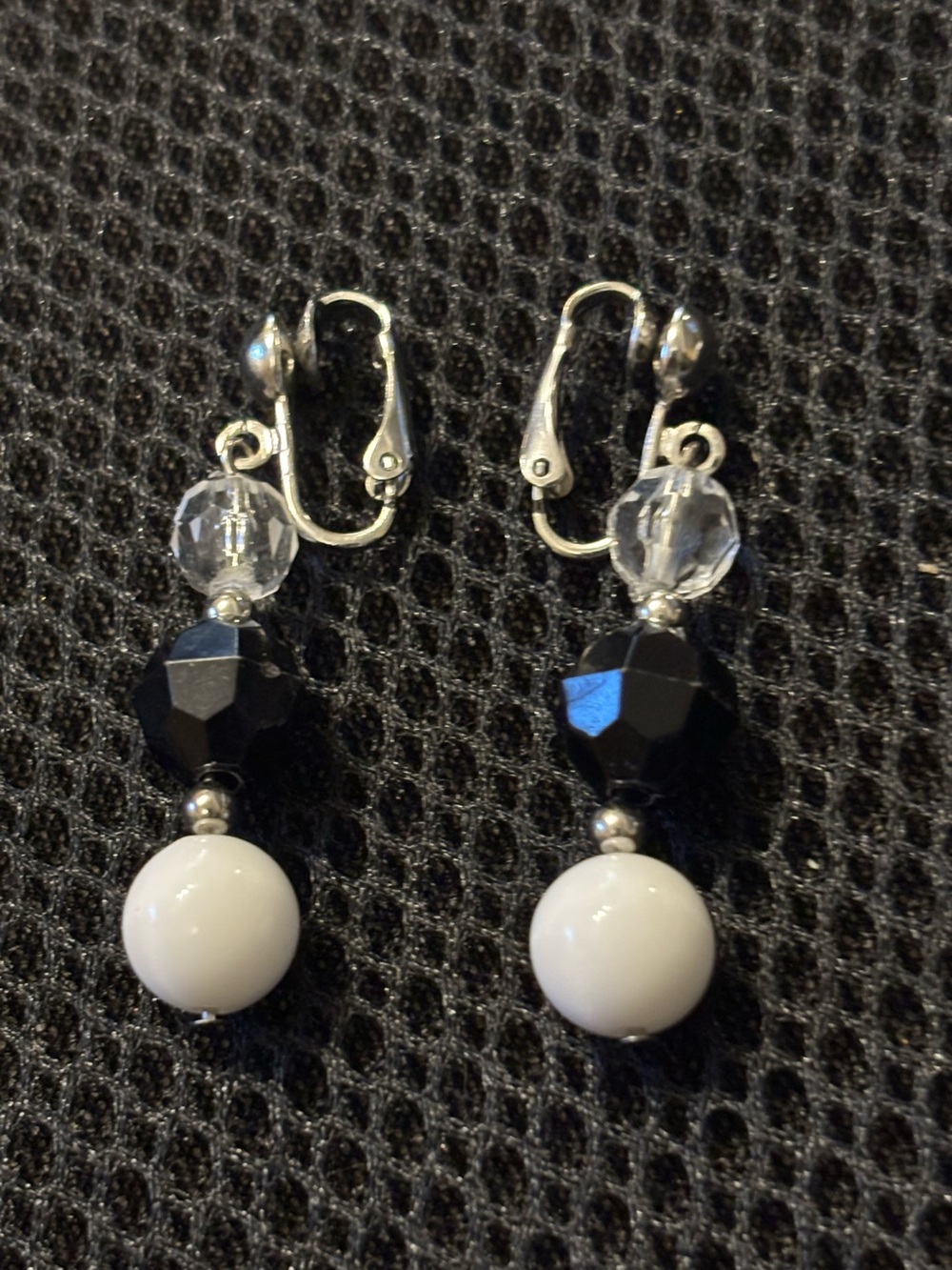 Classic Black and White Bead Drop Clip-On Earrings